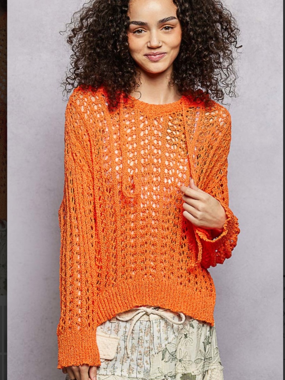 🎉 POL “ BRENDA “ POL OPEN KNIT LIGHTWEIGHT SWEATER WITH HOODIE 70
